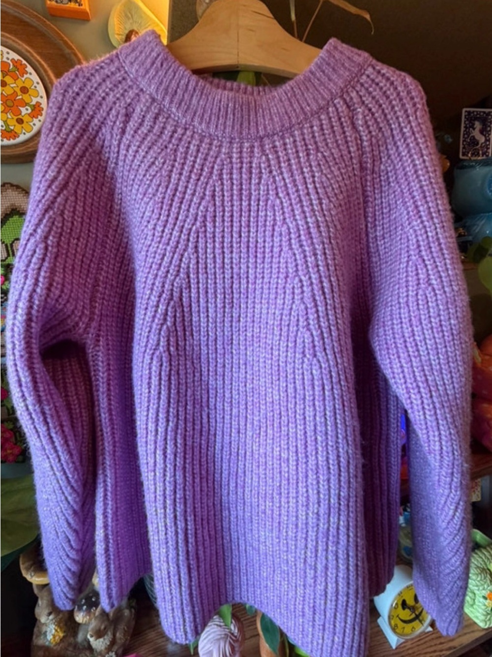 Zenana Outfitters Dusty Lavender Ribbed Crew Neck Sweater